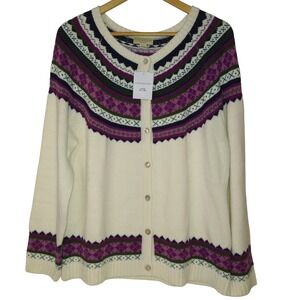 NWT Appleseed's Sweater Cardigan Nordic Fair Isle Button Up Large Petite Winter